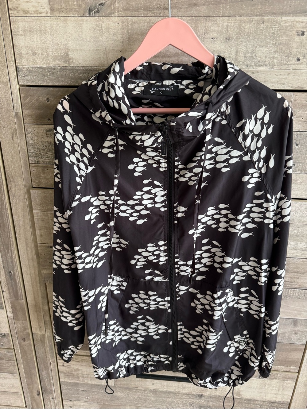 Fighting Eel Black light weight Jacket with White Fish Print